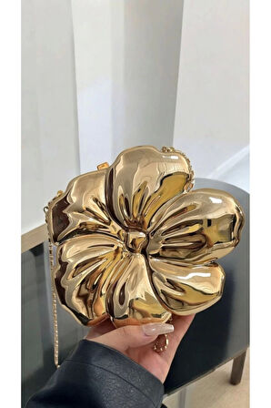 Flower Gold Zincir Askılı Portföy Kadın El Ve Omuz Çantası