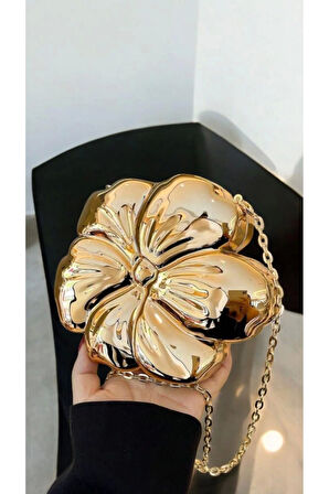 Flower Gold Zincir Askılı Portföy Kadın El Ve Omuz Çantası