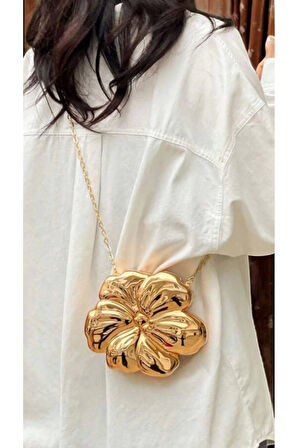 Flower Gold Zincir Askılı Portföy Kadın El Ve Omuz Çantası
