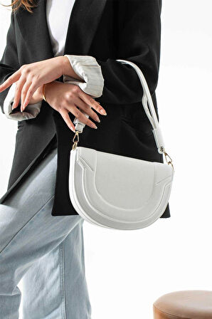 Medusa Beyaz Kontrast Dikişli Kolon Askılı Kadın Omuz Çantası