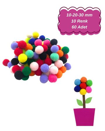 Rubenis Renkli Ponpon 60 Adet 5063 