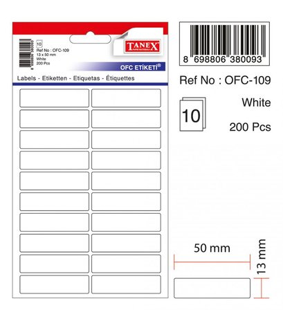 Tanex Ofc-109 Ofis Etiketi Poşetli 13X50 Mm Beyaz (10 Lu Paket)