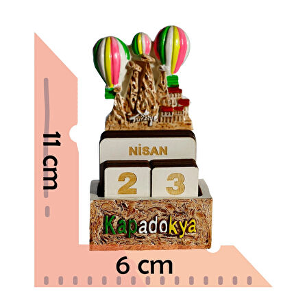 Kapadokya Temalı Türkçe Blok Takvim – Balon ve Peribacası Dekor – Renkli Masa Üstü Sonsuz Takvim – Hediyelik Biblo