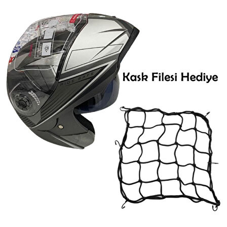 JK20 Çene Açılır Güneş Vizörlü Motosiklet Kaskı Gri Siyah XL Beden Baş Çevresi: 61-62CM