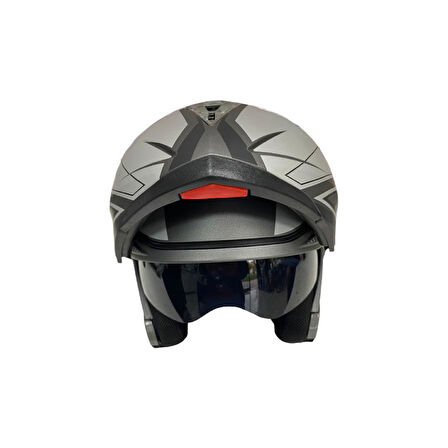 JK20 Çene Açılır Güneş Vizörlü Motosiklet Kaskı Gri Siyah XL Beden Baş Çevresi: 61-62CM