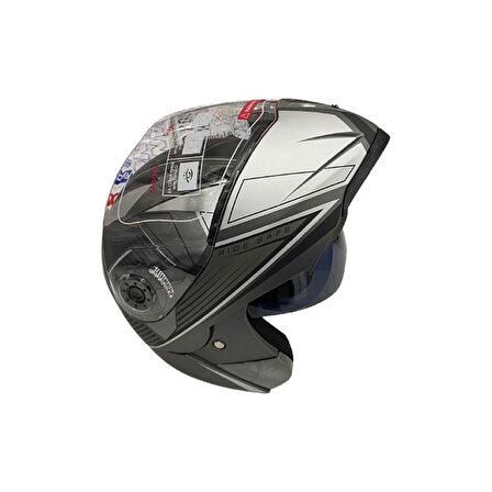 JK20 Çene Açılır Güneş Vizörlü Motosiklet Kaskı Gri Siyah XL Beden Baş Çevresi: 61-62CM