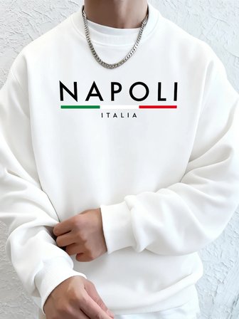 Napoli İtalya Mektup Desenli Moda Kapüşonlu Üst Erkekler Sonbahar Polar Kapşonlu Kazak Rahat