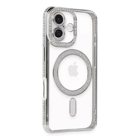 Apple iPhone 16 Plus Kılıf Joke Simli Magneticsafe Kılıf - Gümüş