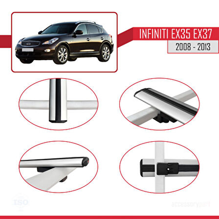 Infiniti EX35 EX37 2008-2013 Arası ile Uyumlu BASIC Model Ara Atkı Tavan Barı Gri 2 Adet