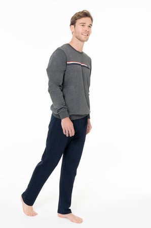Erkek Bisiklet Yaka Uzun Kollu Pijama Takımı S26925 RAHAT KUMAŞ