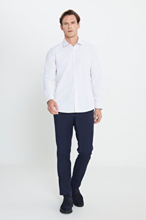 Pamuklu Oxford Slim Fit Dar Kesim Klasik Yaka Armürlü Gömlek