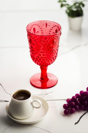 Akrilik Kırmızı 6'lı Kadeh & Su Meşrubat Kahve Yanı Bardağı 450 ml ( Cam Değildir )