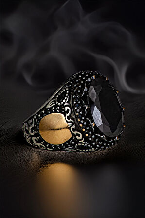 Erkek Siyah Zirkon Taşlı Harf Yazılabilir Model 925 Ayar Gümüş Yüzük