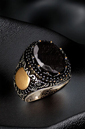 Erkek Siyah Zirkon Taşlı Harf Yazılabilir Model 925 Ayar Gümüş Yüzük