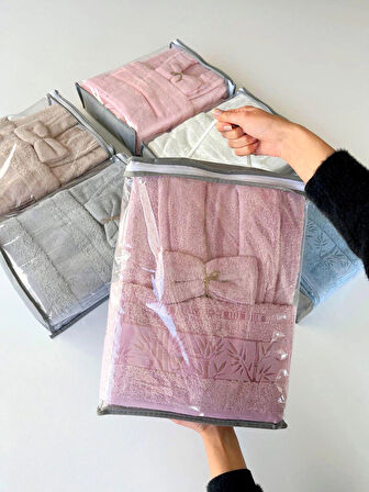 MYSOFT BAMBU TEKLİ BORNOZ SETİ-MÜRDÜM