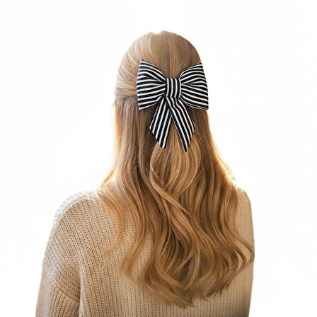 Woodycord  İçi Dolgulu Büyük Boy Çizgili Fiyonk Otomatik Toka - Bow toka