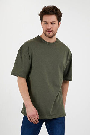 Unisex Pamuklu Turuncu Bisiklet Yaka Oversize T-shirt