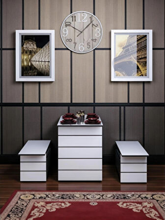 Firuze Duvara Monte Katlanabilir 2 Tabureli Pratik Yemek Masası Balkon Masası