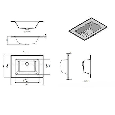 Real Stone ZENITH 65 Etajerli Siyah Granit Banyo Lavabosu 65x45