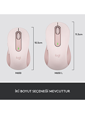 Logitech Signature M650 Büyük Boy Sağ El İçin Sessiz Kablosuz Mouse - Pembe OUTLET