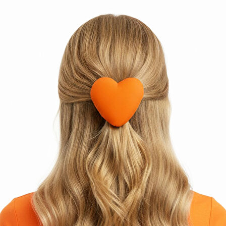 Woodycord Elyaf Dolgulu Turuncu Kalp Klipsli Toka