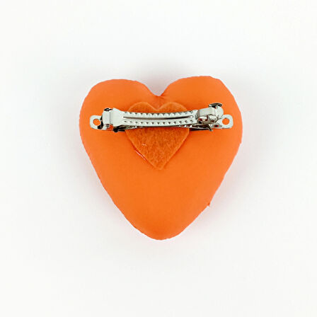 Woodycord Elyaf Dolgulu Turuncu Kalp Klipsli Toka