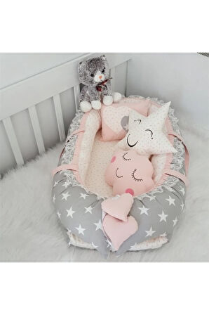 Nest Gri Yıldızlı Lüx Jaju-babynest Anne Yanı Bebek Yatağı
