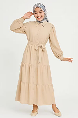 KADIN Gömlek Yaka Kuşak Detaylı Çok Şık Elbise