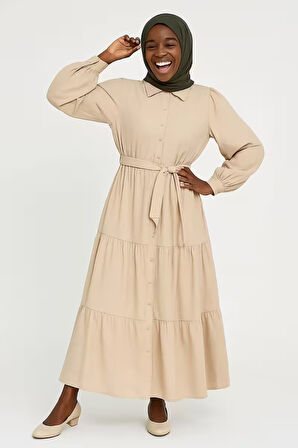 KADIN Gömlek Yaka Kuşak Detaylı Çok Şık Elbise