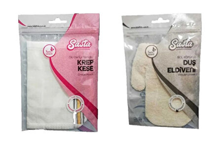 Sasta Duş Eldiveni ve Krep Kese İkili Set