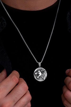 Erkek Gümüş Kolye - Pars Figürlü Yuvarlak Model Gümüş Erkek Kolye