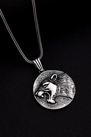 Erkek Gümüş Kolye - Pars Figürlü Yuvarlak Model Gümüş Erkek Kolye