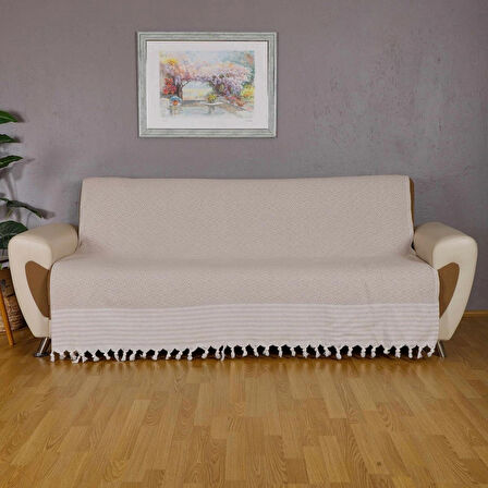 Buldan İşi Kaymaz Pamuklu Koltuk Örtüsü 170x210 Cm Koltuk Şalı Çekyat Kanepe Örtüsü - Vizon 