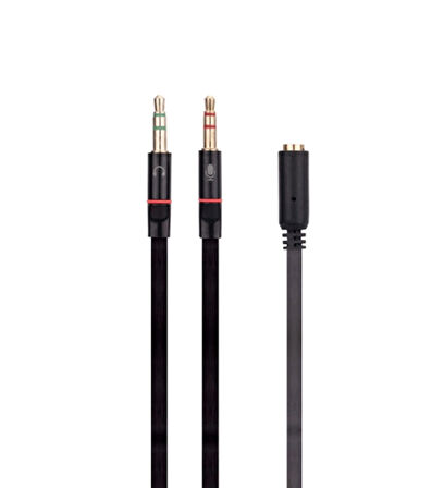 Siyah 3.5mm to Audio + Mic 0.15m Kulaklık Çevirici Mikrofon Ses Ayırıcı