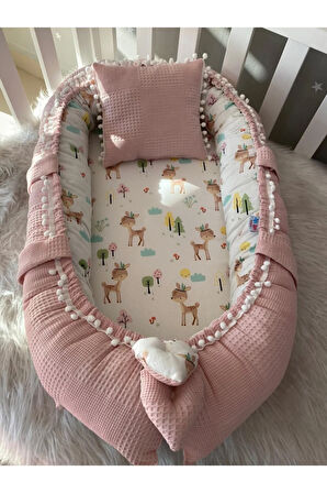Babynest Pudra Waffle Pike Kumaş Ceylan Tasarım Lüx Ponponlu Jaju-babynest