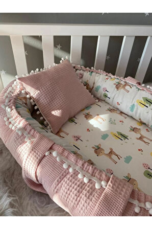 Babynest Pudra Waffle Pike Kumaş Ceylan Tasarım Lüx Ponponlu Jaju-babynest