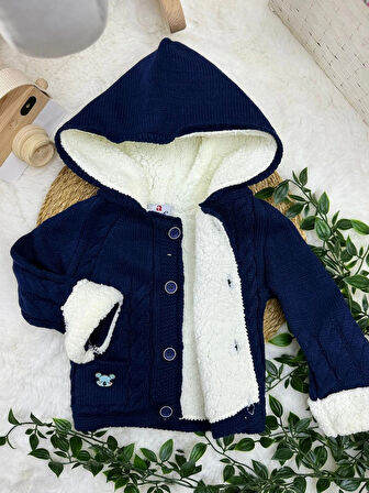 ERKEK BEBEK KAPÜŞON DETAYLI TRİKO CEKET  -  HIRKA 