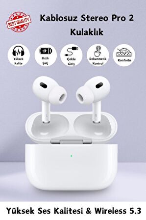 Pro 2. Nesil Airpods2 Kablosuz Kulakiçi Bluetooth Kulaklık Mikrofonlu Magsafe Android İos Uyumlu