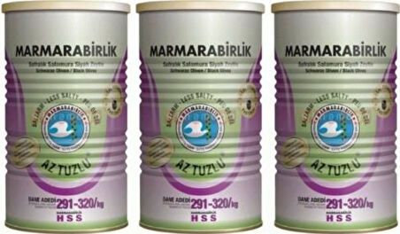 Marmarabirlik Hususi Az Tuzlu 291-320 KB S Siyah Zeytin 3 x 800 G