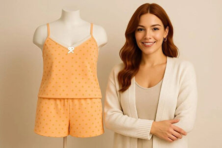 KADIN Büyük Beden İp Askılı Bluz ve Şortlu Alt Üst Pijama - GENİŞ KESİM - ÖLÇÜLER ÜRÜN AÇIKLAMASINDA