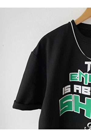 Erkek Oversize Baskılı Pamuklu Bisiklet Yaka Kısa Kollu T-shirt