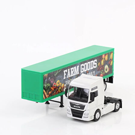 Welly 1:64 Ölçek Metal Kafalı Man  Dorseli Tır Yaklaşık 30 Cm Beyaz