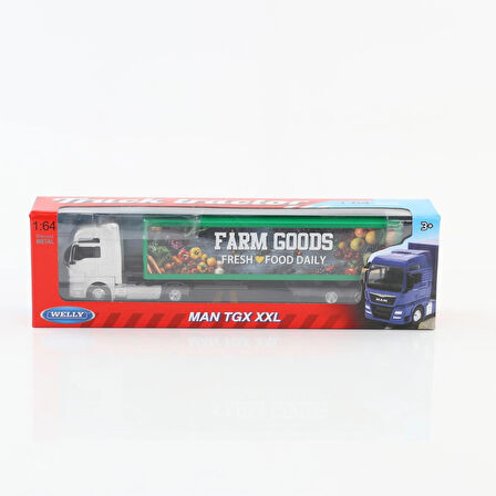 Welly 1:64 Ölçek Metal Kafalı Man  Dorseli Tır Yaklaşık 30 Cm Beyaz