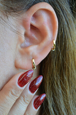 14K Altın Kaplama Zirkon Taşlı Mini Halka Küpe – 8 mm Hipoalerjenik