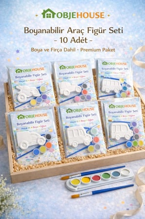 Boyanabilir Araç Figür Seti – 10 Adet Boya ve fırça Dahil | Premium Paket
