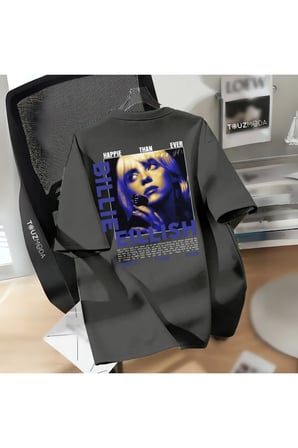 Yıkamalı Billie Eilish Baskılı Unisex Oversize Vintage T-shirt