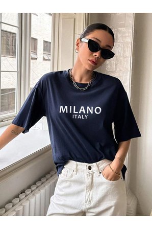 Unisex Milano Baskılı Oversize T-shirt