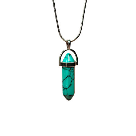 Turkuaz Doğal Taşı Zincirli El Yapımı Kolye Uç: 3 cm Zincir: 20 cm Kutulu