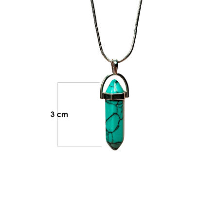 Turkuaz Doğal Taşı Zincirli El Yapımı Kolye Uç: 3 cm Zincir: 20 cm Kutulu