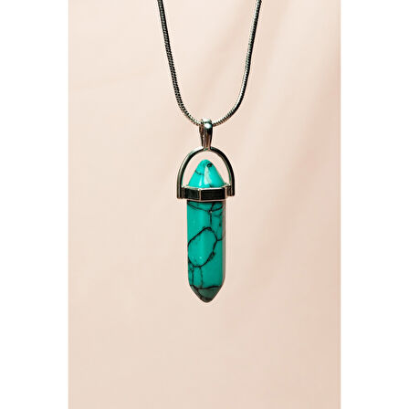 Turkuaz Doğal Taşı Zincirli El Yapımı Kolye Uç: 3 cm Zincir: 20 cm Kutulu